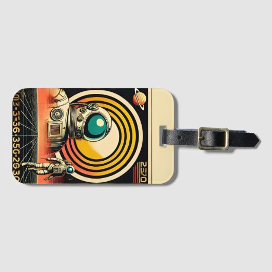 Midden-Eeuw Ruimtetijd Astronaut Landing Art Bagagelabel (Voorkant (horizontaal))