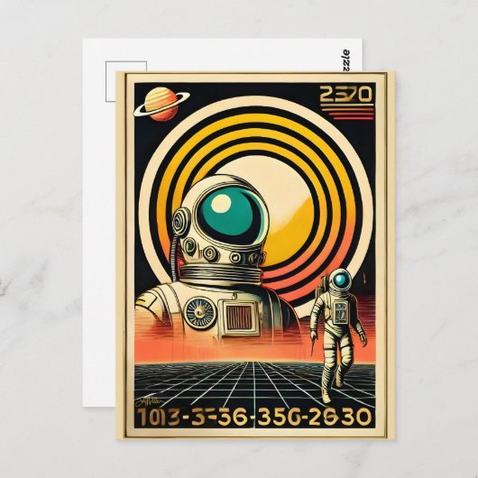 Midden-Eeuw Ruimtetijd Astronaut Landing Art Briefkaart (Voorkant / Achterkant)