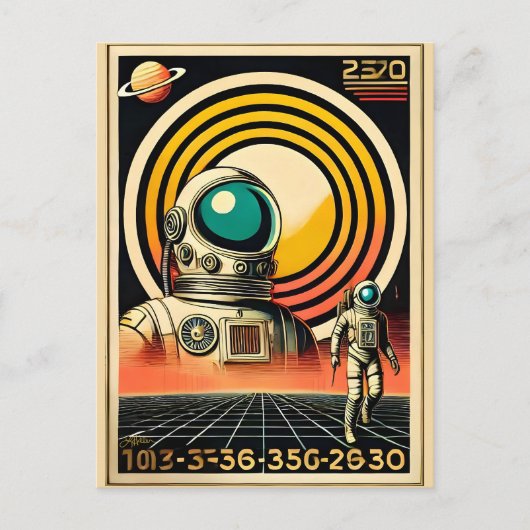Midden-Eeuw Ruimtetijd Astronaut Landing Art Briefkaart (Voorkant)
