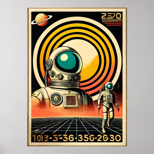 Midden-Eeuw Ruimtetijd Astronaut Landing Art Poster (Voorkant)