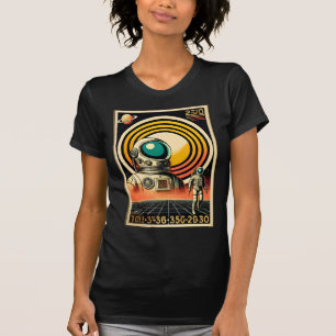 Midden-Eeuw Ruimtetijd Astronaut Landing Art T-shirt
