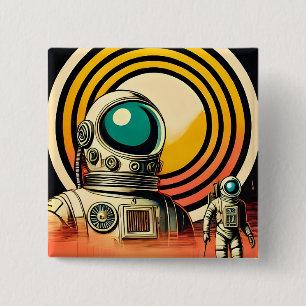 Midden-Eeuw Ruimtetijd Astronaut Landing Art Vierkante Button 5,1 Cm