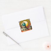 Midden-Eeuw Ruimtetijd Astronaut Landing Art Vierkante Sticker (Envelop)