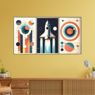 Midden-eeuw Space Age Art Galaxy Navigatie Canvas Afdruk