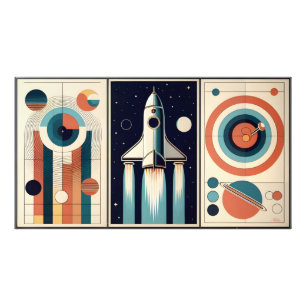 Midden-eeuw Space Age Art Galaxy Navigatie Foto Afdruk