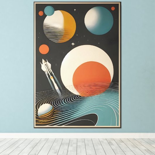 Midden eeuw Space Age Art Galaxy Waves Canvas Afdruk (Insitu (Houten vloer))