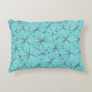 Midden eeuw Sputnik patroon, Robins Ei Blauw Accent Kussen