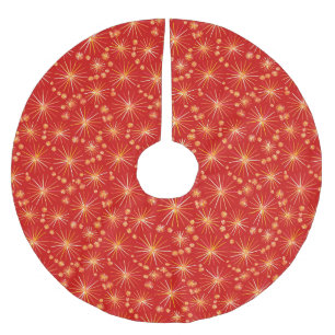 Midden eeuw Sputnik Patroon, Rood en Gouden Geel Kerstboom Rok