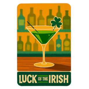 Midden eeuw St. Patrick's Shamrock Martini Kunst Magneet