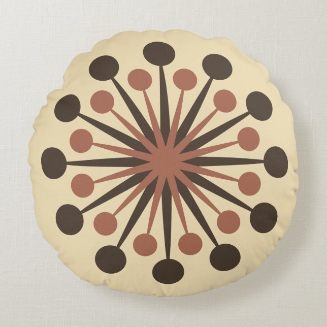 Midden eeuw Starburst bruin kleigoud Rond Kussen (Voorkant)
