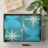 Midden-Eeuw Starbursts op Blauwe Blauwgroen Cirkel Tissuepapier (Geschenk)