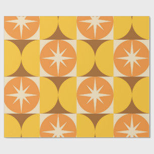 Midden-Eeuw Starbursts op Oranje Gele Cirkels Cadeaupapier