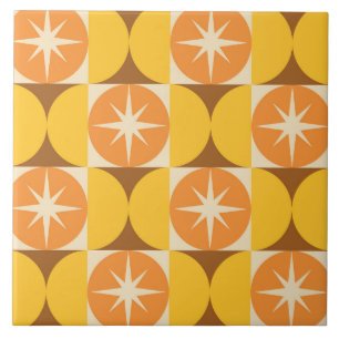 Midden-Eeuw Starbursts op Oranje Gele Cirkels Tegeltje