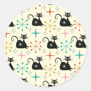 Midden eeuw steruitbarstingen met Zwarte Atoomkat Ronde Sticker