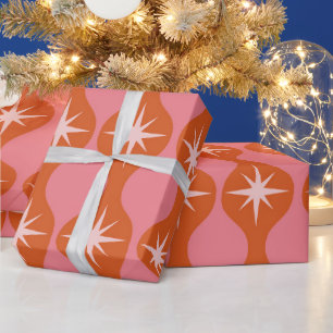 Midden eeuw steruitbarstingen op oranje roze Ogee  Cadeaupapier