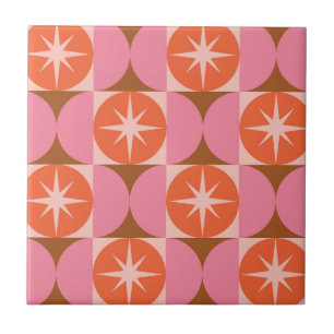 Midden eeuw steruitbarstingen op roze oranje cirke tegeltje