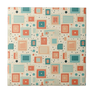 Midden eeuw tealblauw oranje abstract vierkant tegeltje