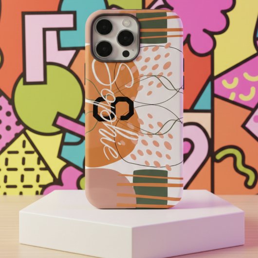 Midden Eeuw Terracotta & Groen Abstract Monogram Case-Mate iPhone Case