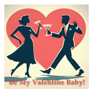 Midden eeuw Valentijnsdag moderne hippe dansende k Foto Afdruk