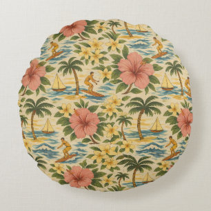 Midden eeuw vervaagde Hawaïaanse shirt print Rond Kussen