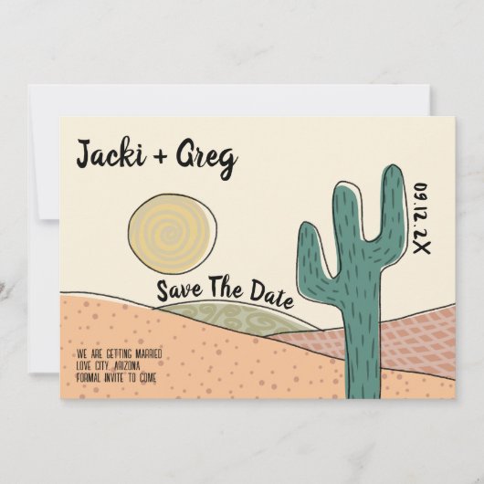 Midden eeuw woestijncactus opslaan de datum bruilo kaart (Voorkant)