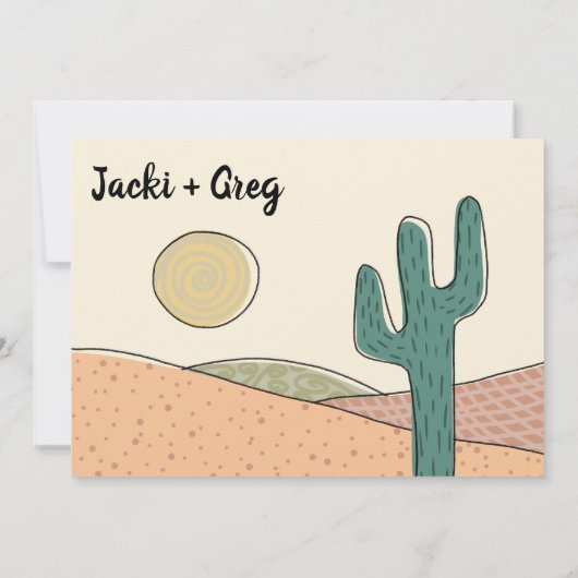 Midden eeuw woestijncactus opslaan de datum bruilo kaart (Achterkant)