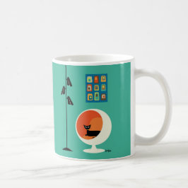Midden eeuw zwart kat met mini oblongen koffiemok