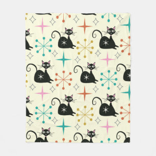 Midden eeuw Zwarte Atoomkatten en Starbursts Fleece Deken