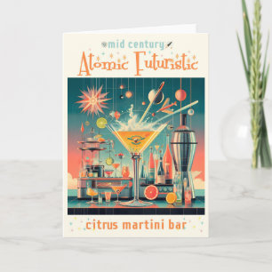 Midden eeuws atomaire futuristische citrus martini kaart