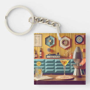 Midden eeuws atomaire retro futuristische feestzaa sleutelhanger