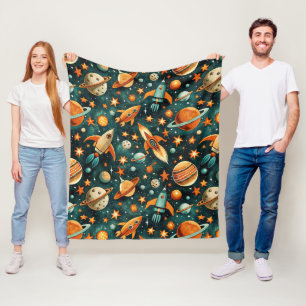 Midden eeuws atomaire ruimte oranje turquoise plan fleece deken