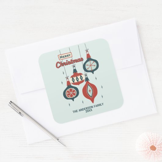 Midden-eeuws atoomkerst vierkante sticker (Envelop)