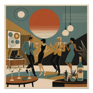 Midden eeuws Californië Vibes Martini Dansfeest Perfect Poster