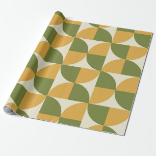 Midden eeuws groen mosterdgeel halve cirkels cadeaupapier