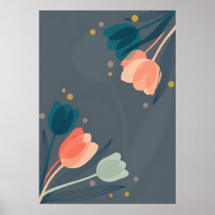 Midden eeuws koraal teal tulpen bloemenposter poster