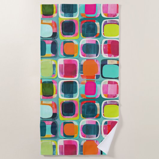 Midden-eeuws modern Abstract kleurrijk patroon Strandlaken (Voorkant)