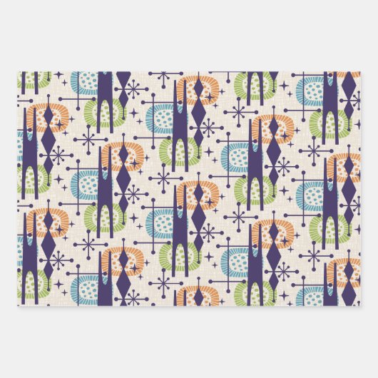 Midden-eeuws modern atoomtijdperk Abstract patroon Inpakpapier Vel (Voorkant 3)