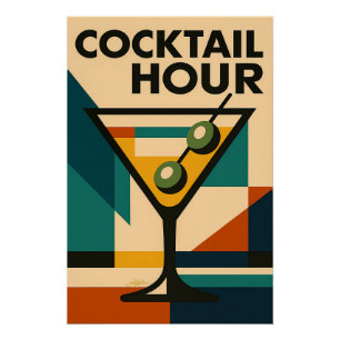 Midden eeuws modern Bauhaus cocktailuur Martini Perfect Poster