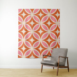 Midden eeuws modern geometrisch patroon roze oranj wandkleed