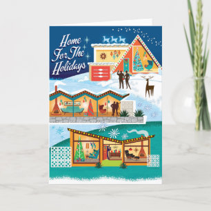Midden-eeuws modern huis voor de Feestdagen kerst Kaart
