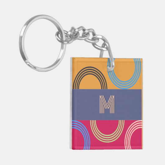 Midden-eeuws modern monogram veelkleurig Abstract Sleutelhanger (Voorkant Links)