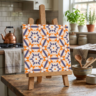 Midden eeuws modern oranje marineblauw geometrisch tegeltje