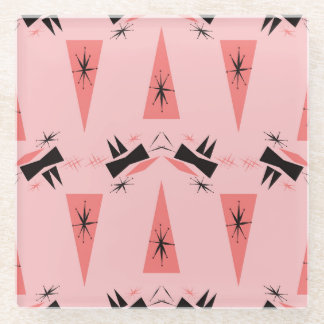 Midden-eeuws modern: roze koraalpatroon. glazen onderzetter