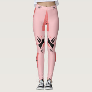 Midden-eeuws modern: roze koraalpatroon. leggings
