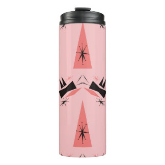 Midden-eeuws modern: roze koraalpatroon. thermosbeker