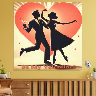 Midden eeuws moderne dansend Valentijnskoppel Canvas Afdruk