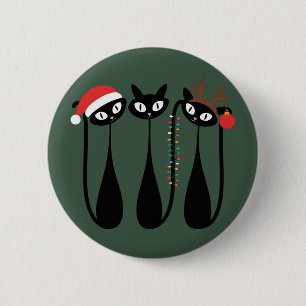 Midden eeuws moderne Kerstkatten Retro Klassiek Ronde Button 5,7 Cm