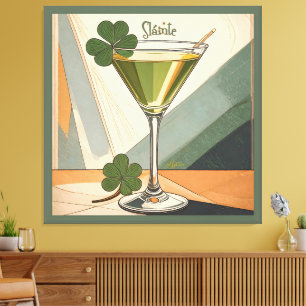 Midden eeuws moderne kunst Shamrock Martini Sláint Canvas Afdruk