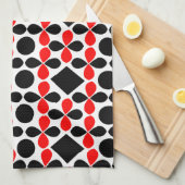 Midden eeuws moderne rood zwart geometrisch patroo theedoek (Quarter Fold)