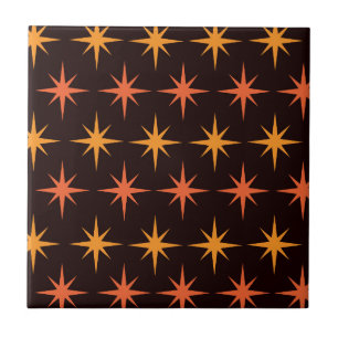 Midden eeuws oranje en amber retro stervormen tegeltje